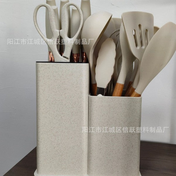 厨房刀具套装耐热硅胶厨具木柄厨师刀粘锅铲勺白色粉色情人节礼物