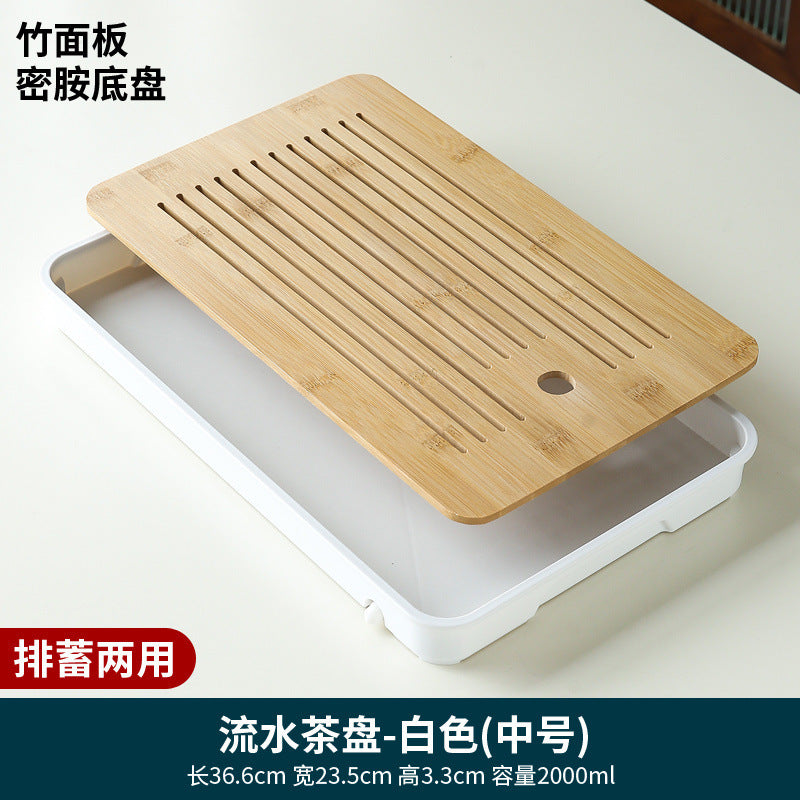 家用简约功夫茶具茶盘套装长方形储水日式密胺竹制小茶台沥水托盘