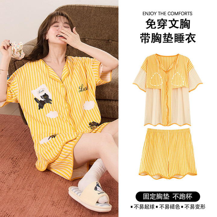 带胸垫清凉睡衣女款爆款2026年新款夏季大码开衫网红夏天家居服夏