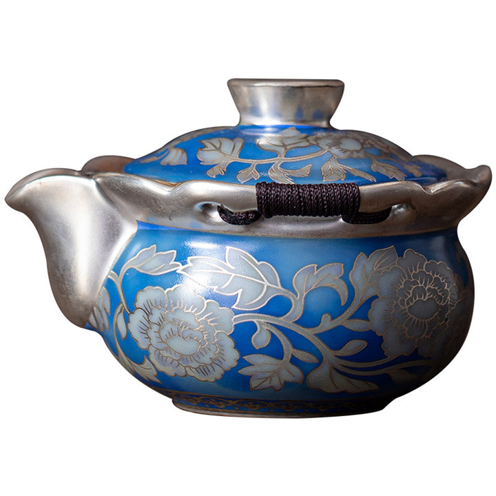 999鎏银 元青花手抓壶功夫茶具高档一壶两杯送长辈父亲老师伴手礼