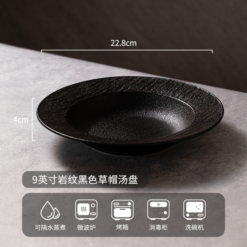 碗碟套装家用黑白岩纹高颜值饭碗盘子乔迁碗筷碗具釉下彩餐具套装