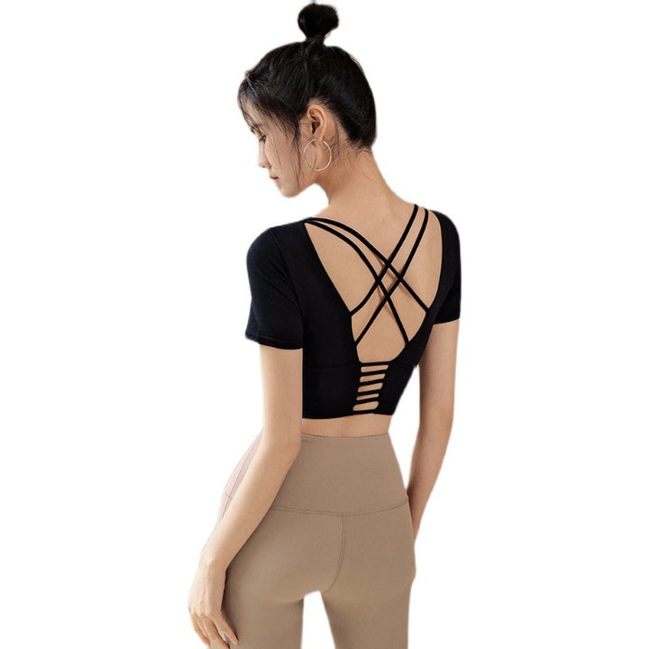 春夏运动文胸细肩带内衣弹力聚拢上衣健身短袖女带胸垫瑜伽服透气
