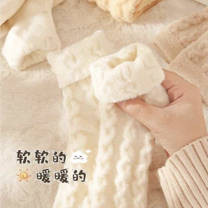 珊瑚绒睡觉穿的袜子秋冬中筒加绒加厚保暖抗寒居家睡眠过冬地板袜