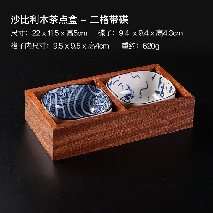 九宫格木制品干果盘新款中式盘子果盘户外陶瓷围炉煮茶托盘碟套装
