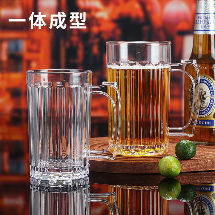 啤酒杯扎啤杯大容量啤酒杯亚克力加厚商用带手把塑料酒杯时尚