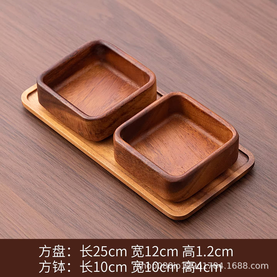胡桃木长方形方钵套装坚果盒零食盘家用可堆叠日式收纳盘干泡托盘