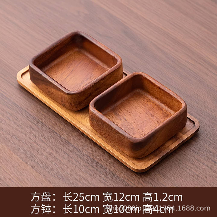 胡桃木长方形方钵套装坚果盒零食盘家用可堆叠日式收纳盘干泡托盘