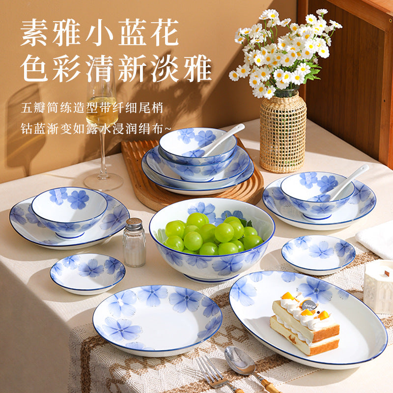 景德镇陶瓷餐具套装碗家用高温釉下彩陶瓷饭碗瓷碗大碗米饭碗盘子