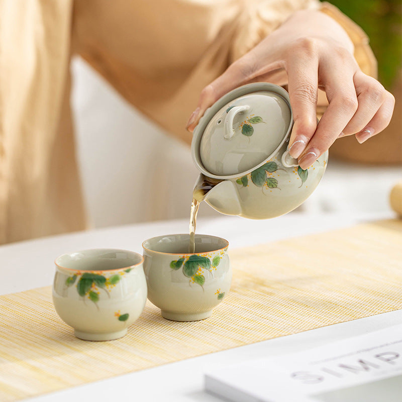 釉下彩纯手绘桂花功夫茶具草木灰一壶二杯收纳包家用陶瓷旅行套装
