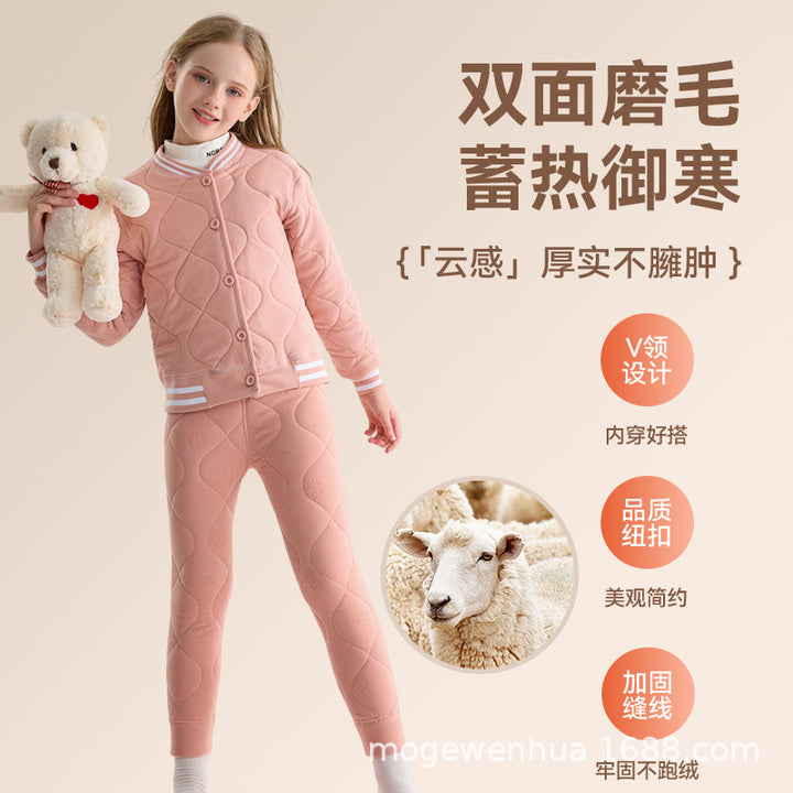 儿童保暖裤小棉袄冬季套装校服神器男女童棉服棉裤中大童冬装棉衣