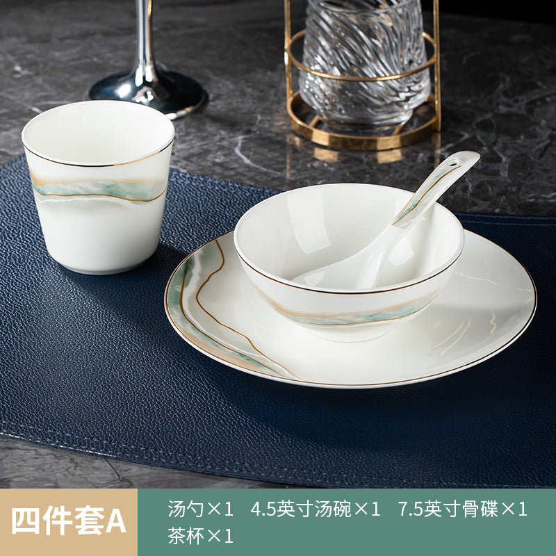 高档酒店摆台骨瓷餐具套装饭店会所私房菜包厢招待金边碗碟四件套