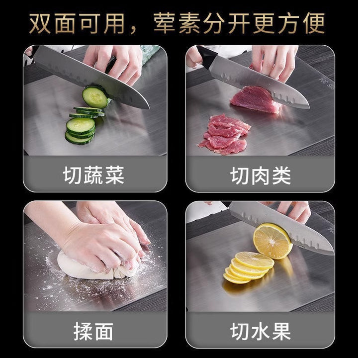 跨境304不锈钢菜板套装 商用切菜板加厚双面家用防霉抗菌砧板案板