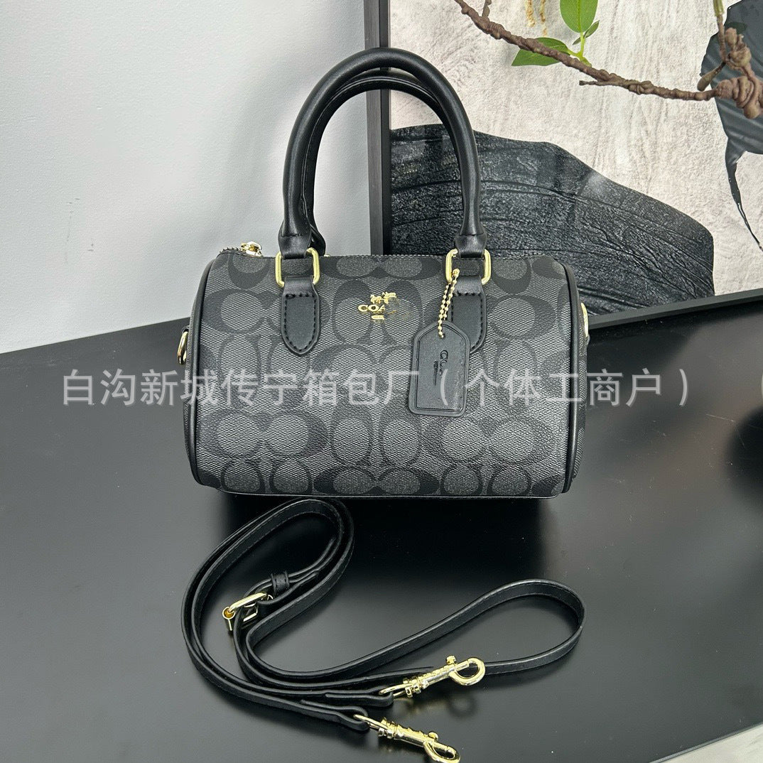 新款寇c家驰复古老花迷你波士顿女包时尚单肩斜挎手提枕头包手拎