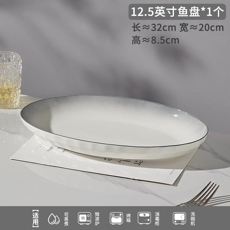 加工定制釉下彩2026新款石纹浅灰高级感陶瓷碗碟套装简约家用饭碗