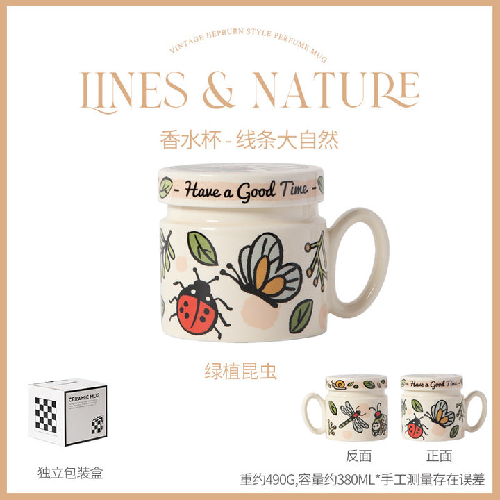 花鸟水果带盖水杯对杯套装可印制批发厂家直售牛奶杯防烫陶瓷杯