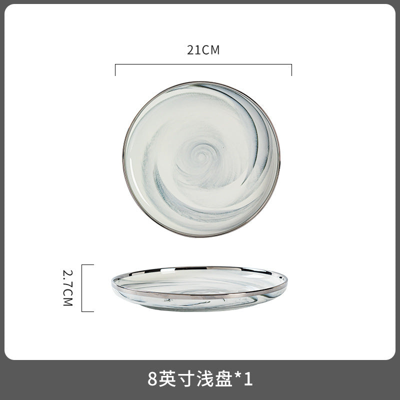 碗盘碗碟餐具套装家用轻奢高级感新款餐具大理石碗筷碗具乔迁礼物