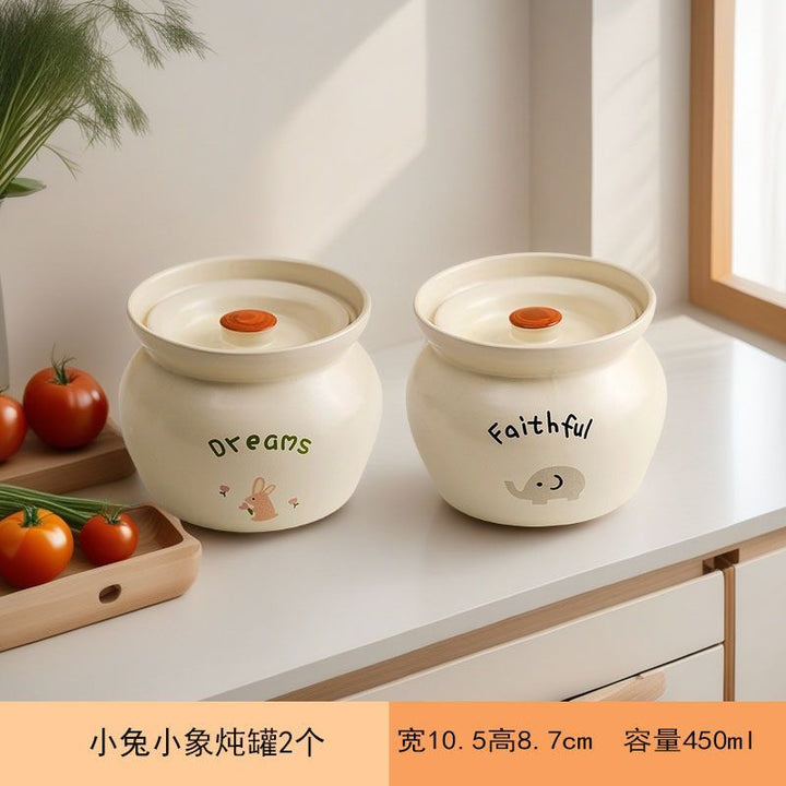 新款奶油白小动物炖罐耐高温加厚陶瓷炖盅简约设计隔水蒸煮一人份