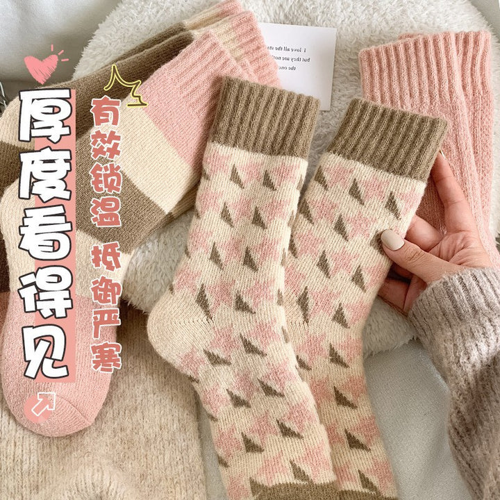 毛圈袜子女秋冬季加厚保暖毛圈中筒袜诸暨日系粉色甜美可爱毛巾袜