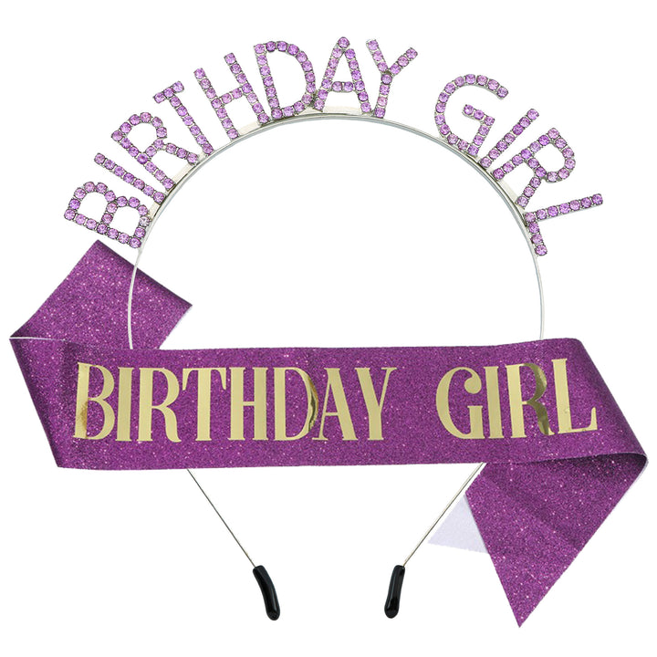 时尚水钻发箍肩带BIRTHDAY GIRL套装 女孩生日装饰腰带派对礼物