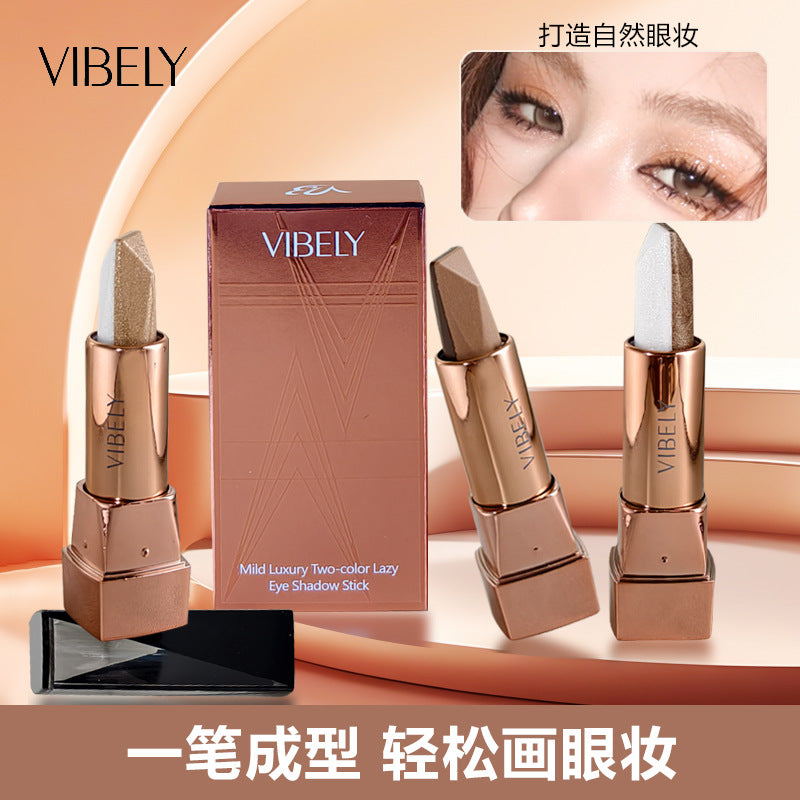 跨境双色眼影棒一抹成型高光修容提亮清透持妆防水懒人眼影笔外贸