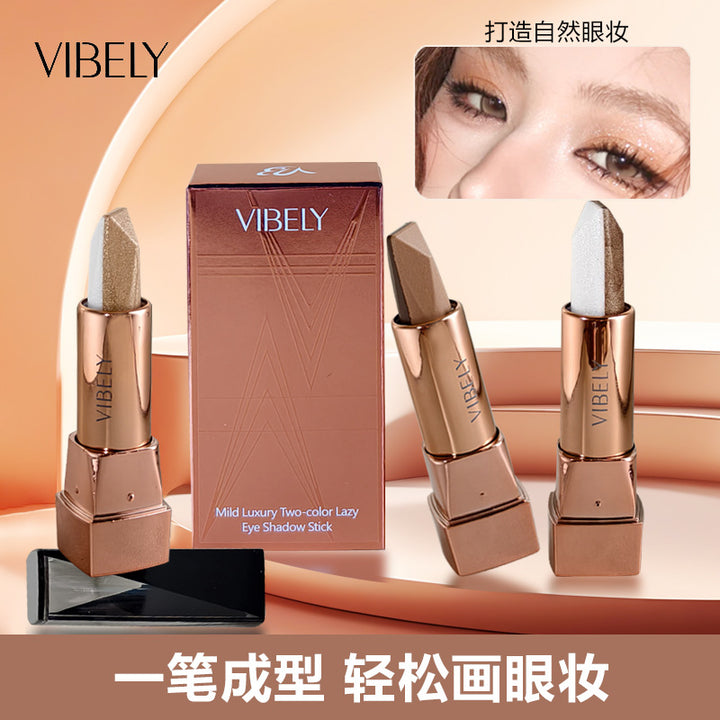 跨境双色眼影棒一抹成型高光修容提亮清透持妆防水懒人眼影笔外贸