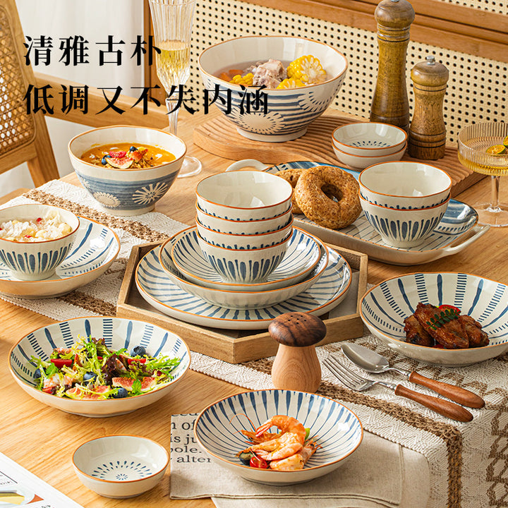 Japanese Style Tableware Set Home Bowl & Plate Underglaze Bowl Chopsticks Bowl & Plate Gift Giving Ceramic Bowl