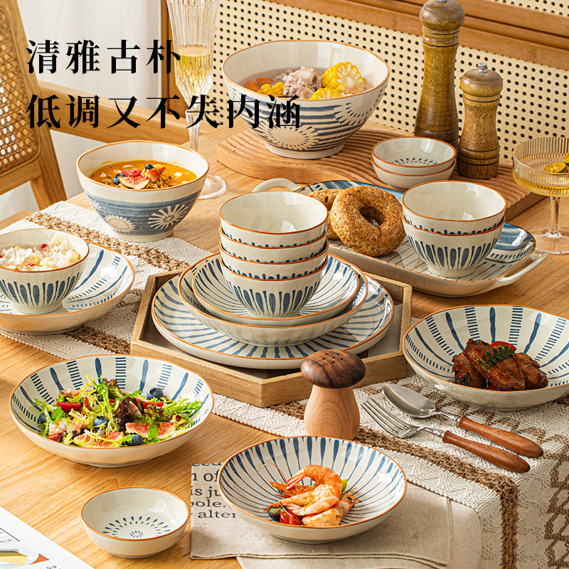 日式餐具套装家用饭碗盘网红釉下彩碗筷汤碗盘子送礼陶瓷碗碟套装