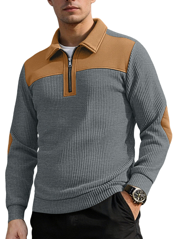 跨境欧美亚马逊秋冬爆款男士立领半拉链时尚抓绒拼色亨利衫卫衣男