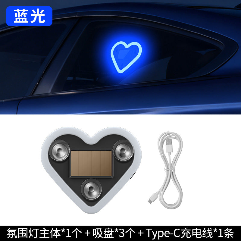 汽车太阳能三角车窗桃心氛围灯车内装饰爱心气氛灯心形led霓虹灯