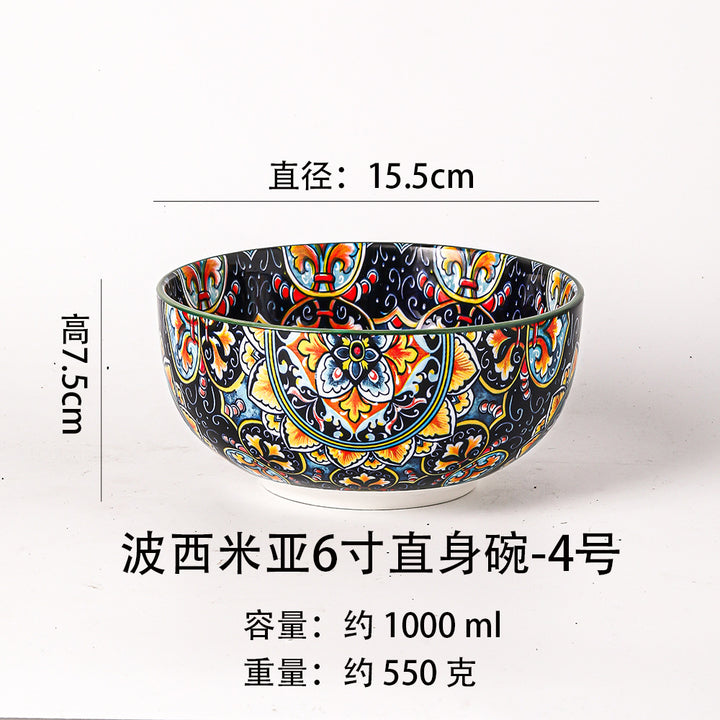 波西米亚风餐具瓷碗拉面碗瓷器燕麦碗沙拉碗6寸汤碗陶瓷餐厨饮具