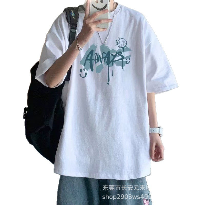 1688服装批发夏季外贸男装短袖宽松休闲男式T恤跑江湖摆摊货源
