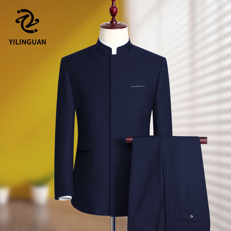 Mao Suit Suit Mens Youth Slim Chinese Stand Collar Suit Chinese Style Wedding Formal Wear Banquet Chinese Style Tang Suit