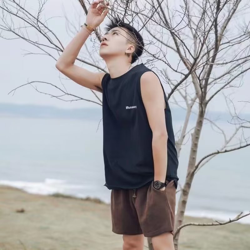 圆领时尚坎肩背心男士夏季日系休闲宽松棉质无袖T恤潮流百搭汗衫