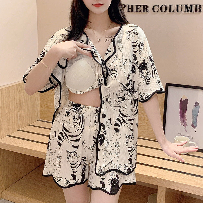 带胸垫清凉睡衣女款爆款2026年新款夏季大码开衫网红夏天家居服夏