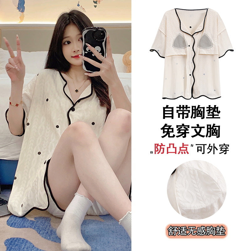 带胸垫清凉睡衣女款爆款2026年新款夏季大码开衫网红夏天家居服夏