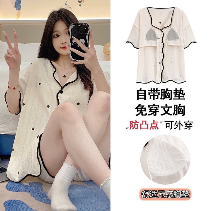 带胸垫清凉睡衣女款爆款2026年新款夏季大码开衫网红夏天家居服夏