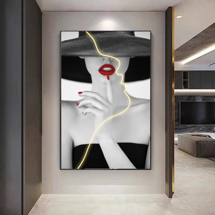 现代简约时尚美女人物玄关装饰LED灯艺术客厅沙发背景墙落地挂画