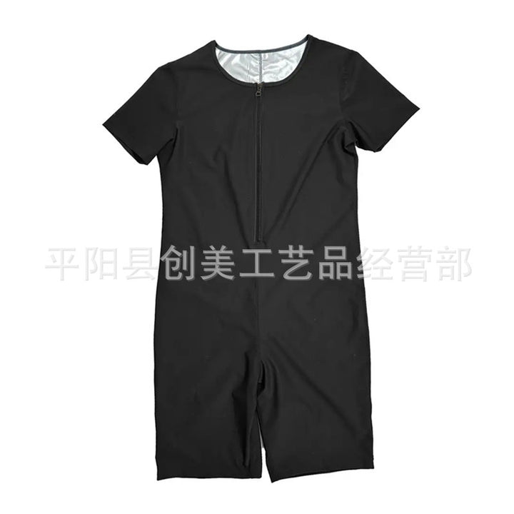 男士三合一全身桑拿连体衣腰部训练器紧身运动套装带拉链暴汗短袖