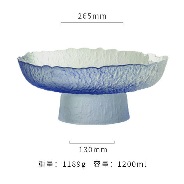 新款彩色冰露果盘水晶玻璃多彩高脚果盘批发渐变粉蓝盘子轻奢套装