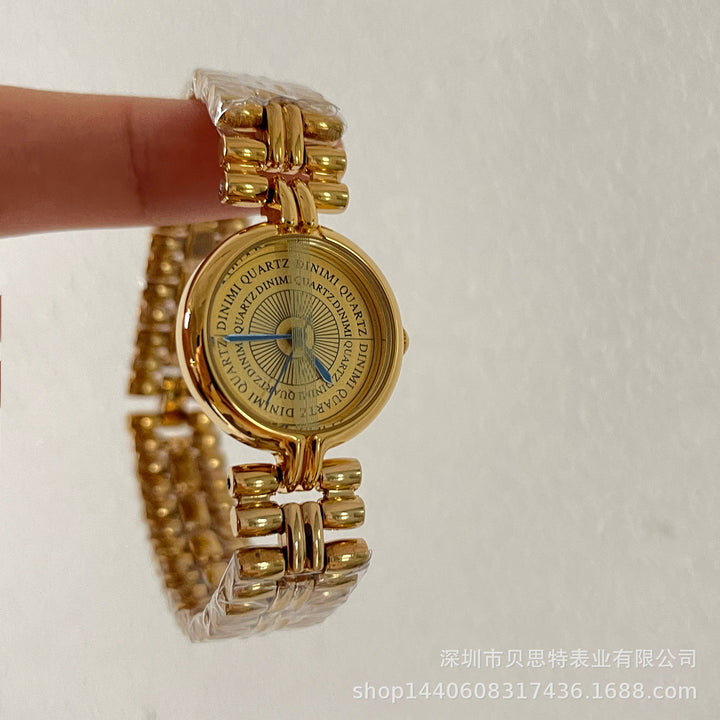 外贸热销爆款小众设计感金色中古风手链手表女款轻奢复古一件代发