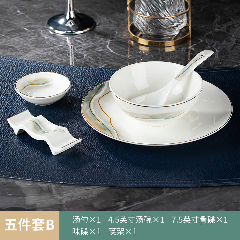 高档酒店摆台骨瓷餐具套装饭店会所私房菜包厢招待金边碗碟四件套