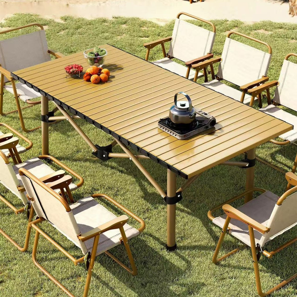 Outdoor Camping Folding Table & Chair Set – Portable Picnic Egg Roll Table Complete Kit