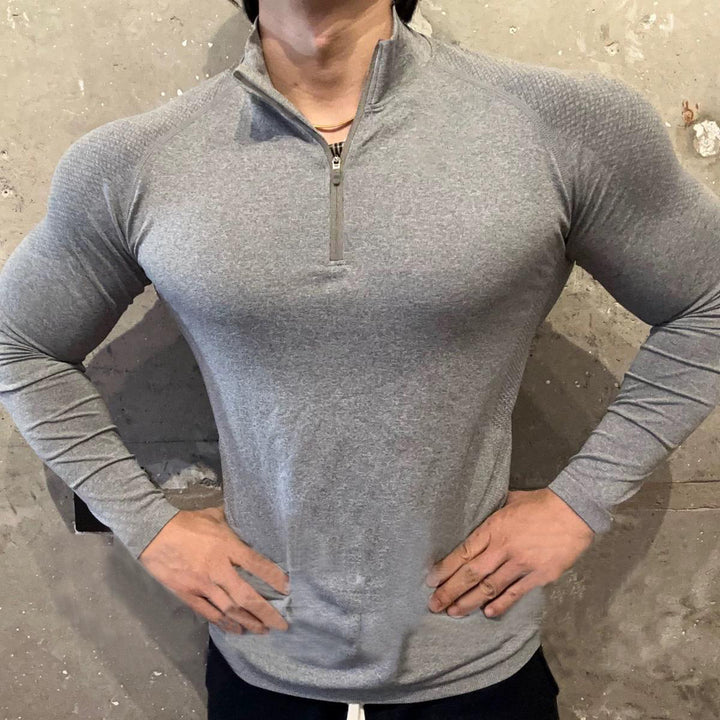 American Seamless Jacquard Zipper Long Sleeve Training Top - Quick Dry Muscle Fit