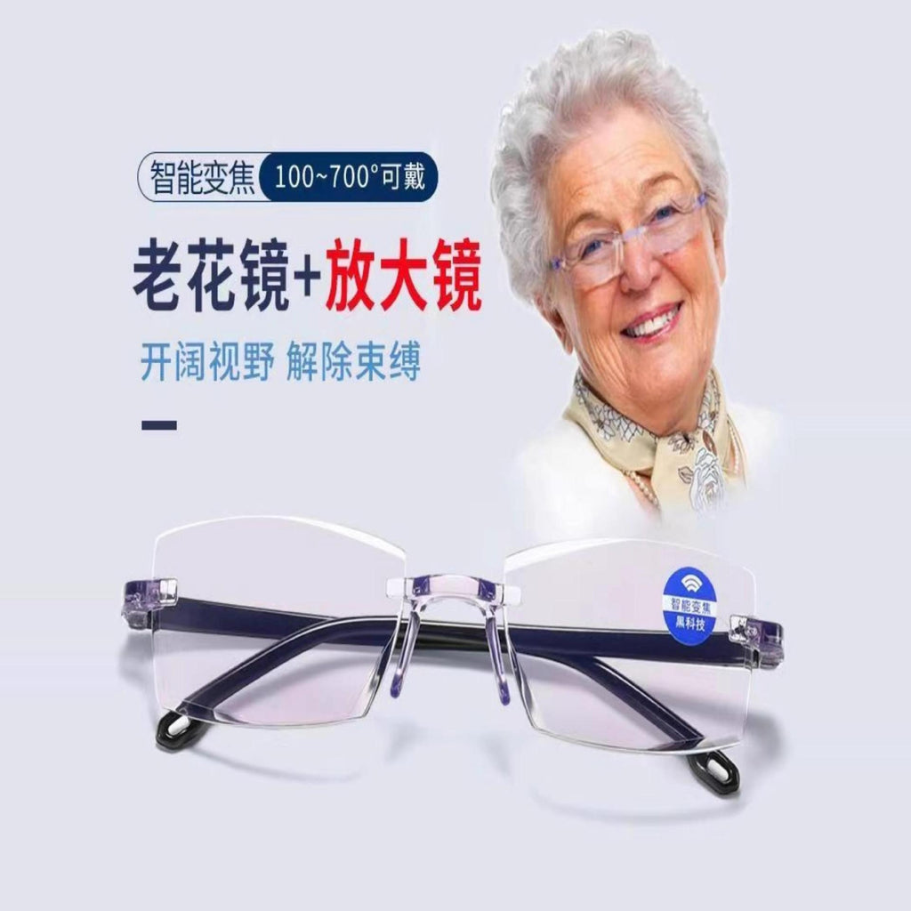 热销自动变焦100-700度看近看远老花镜老花眼镜防蓝光切边无框