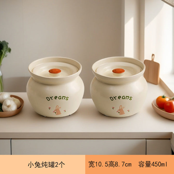 新款奶油白小动物炖罐耐高温加厚陶瓷炖盅简约设计隔水蒸煮一人份
