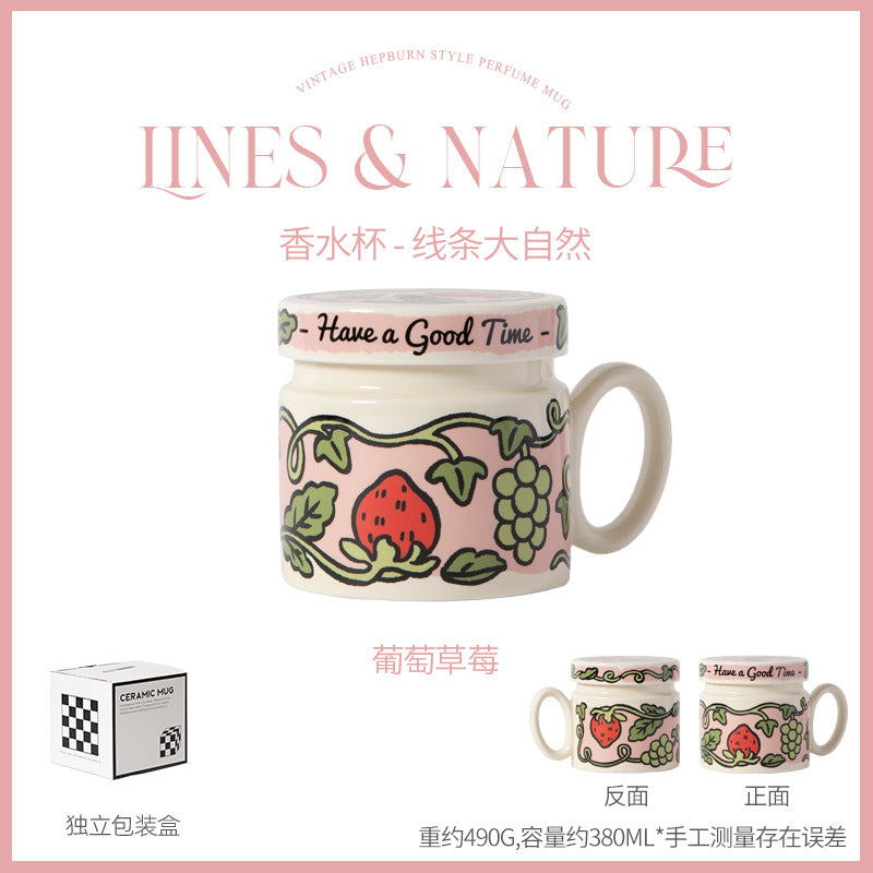 花鸟水果带盖水杯对杯套装可印制批发厂家直售牛奶杯防烫陶瓷杯