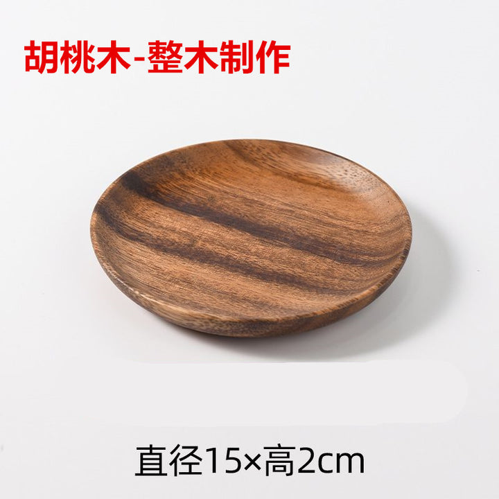跨境胡桃木日式木托盘定制家用实木糕茶点小圆形盘茶盘餐具盘批发