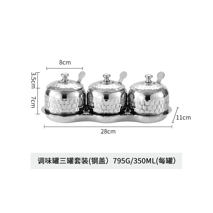 304不锈钢调味罐套装厨房盐味精香料收纳盒家用可视盖带勺调料盒
