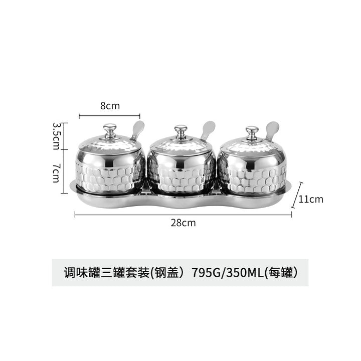 304不锈钢调味罐套装厨房盐味精香料收纳盒家用可视盖带勺调料盒