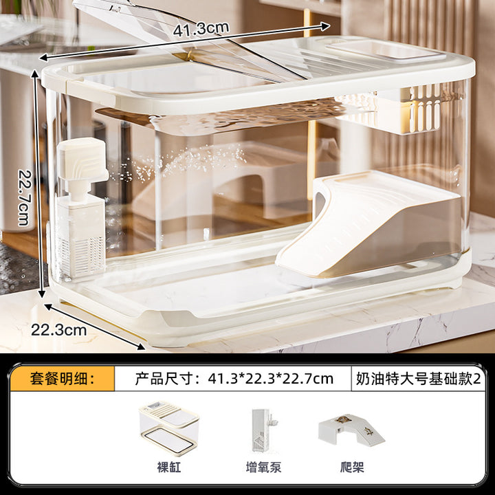 严选轻奢鱼缸家用高级带盖透明客厅造景生态缸玄关装饰塑料水族箱